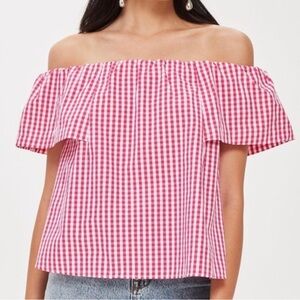TOPSHOP Gingham off the shoulder top